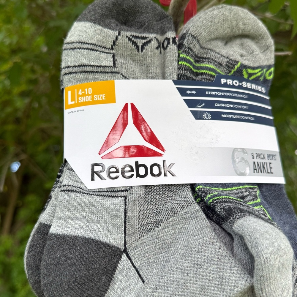 Reebok Men's Black and Gray Athletic Socks - 6 Pack